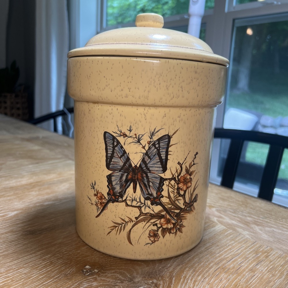 Vintage Treasure Craft Butterfly Canister From 1970s Blue Cottage Core